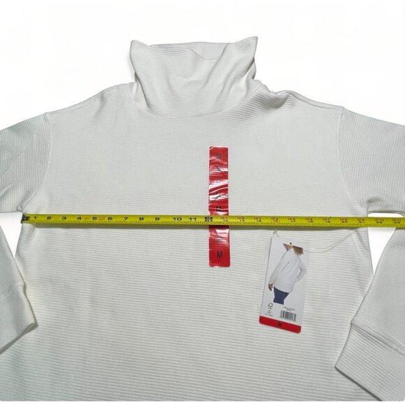 Lands' End Long-Sleeve Waffle Funnel Neck Top White Medium, New - Picture 7 of 9